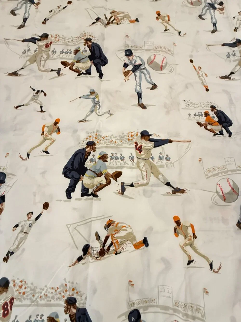 Pottery Barn Kids Vintage Baseball Player Twin Flat Bed Sheet Navy & Orange NWOT